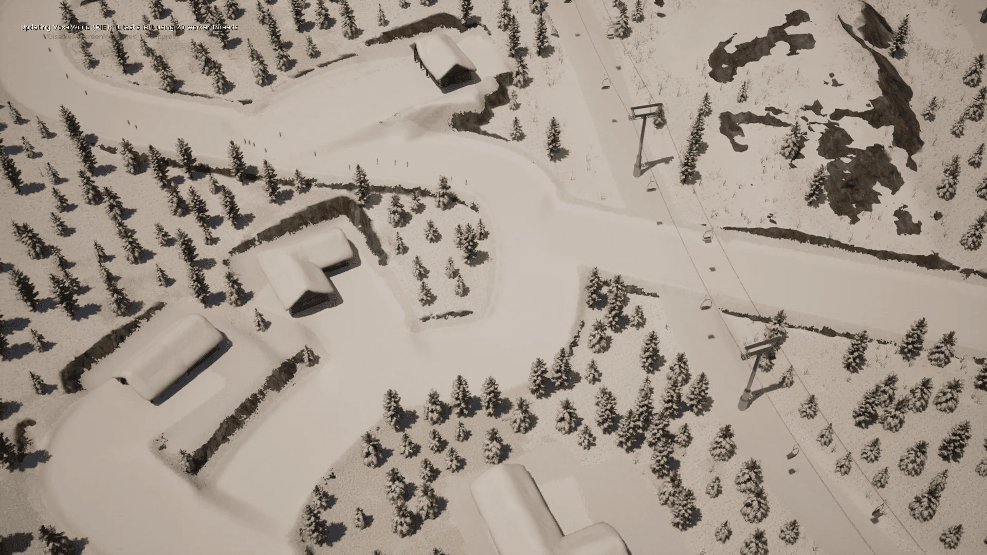 Log cabins nestled among runs